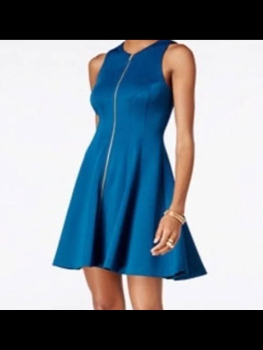 Bar III Blue-Green Zip-Front Fit & Flare Mini Dress
